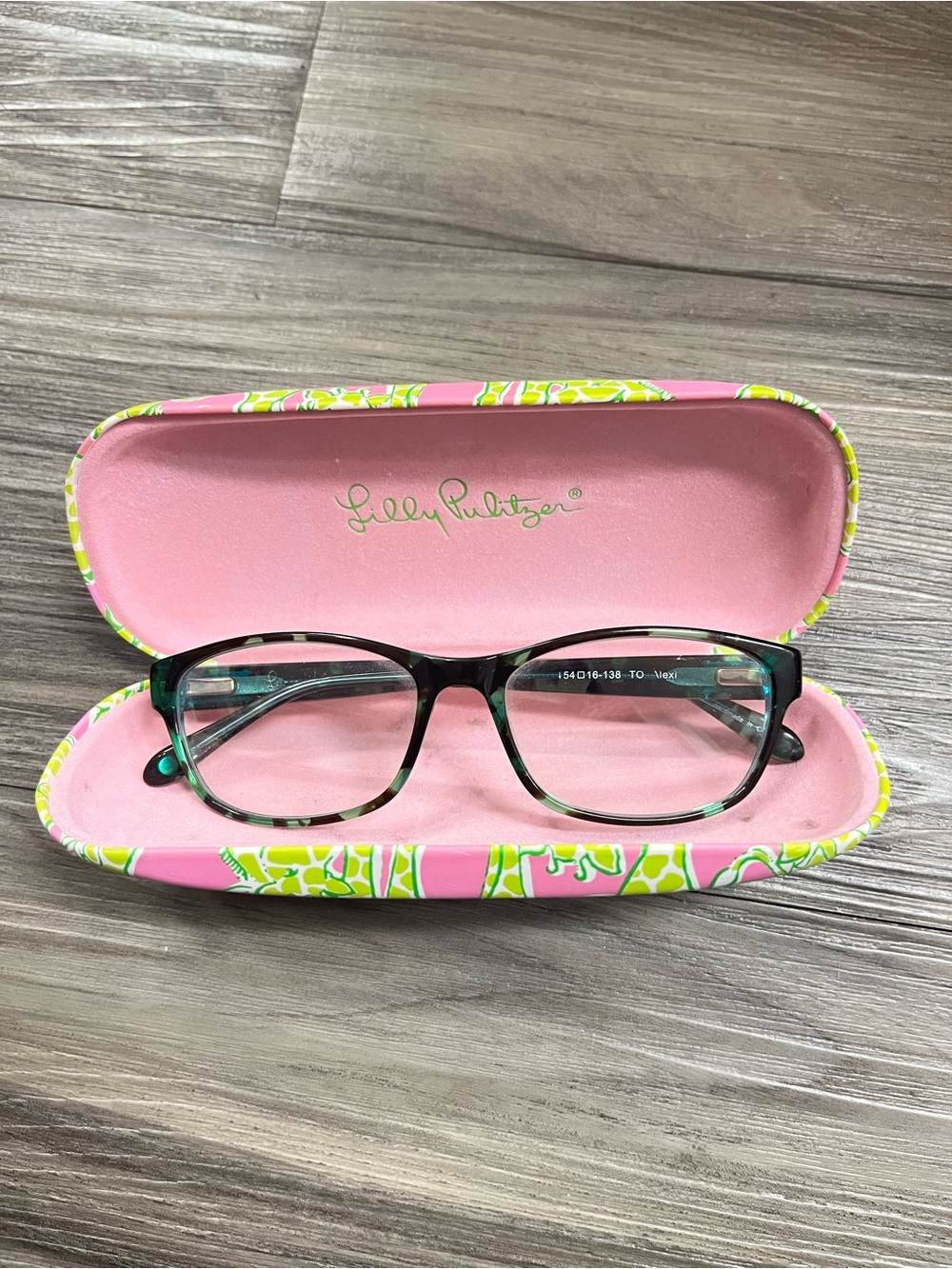 Lilly Pulitzer Green Tortoise Eyeglasses with Pink Patterned Case